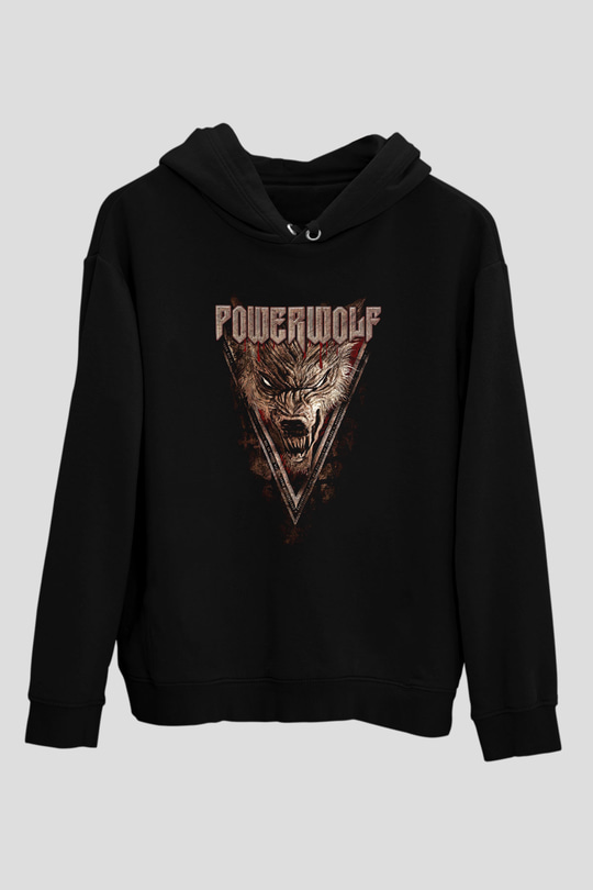 Powerwolf Baskılı Unisex Siyah Kapüşonlu Sweatshirt