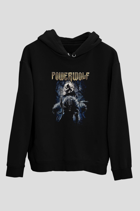Powerwolf Baskılı Unisex Siyah Kapüşonlu Sweatshirt