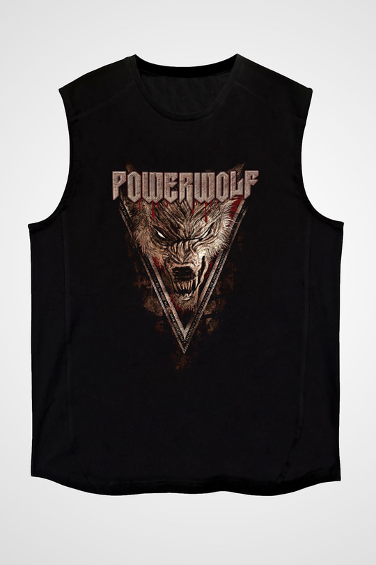 Powerwolf Baskılı Unisex Siyah Kolsuz Tişört - Tshirt