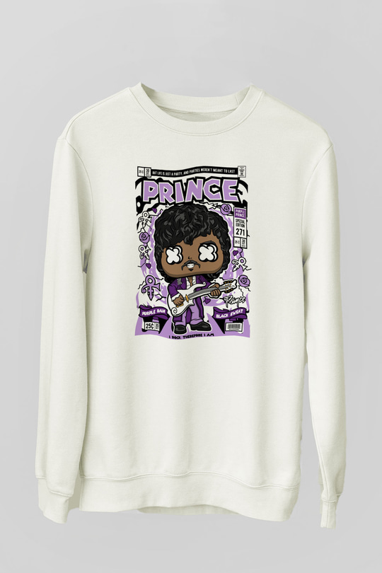 Prince Baskılı Unisex Beyaz Sweatshirt