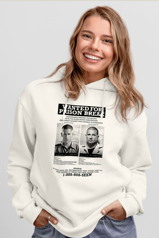 Prison Break Beyaz Unisex Kapşonlu Sweatshirt