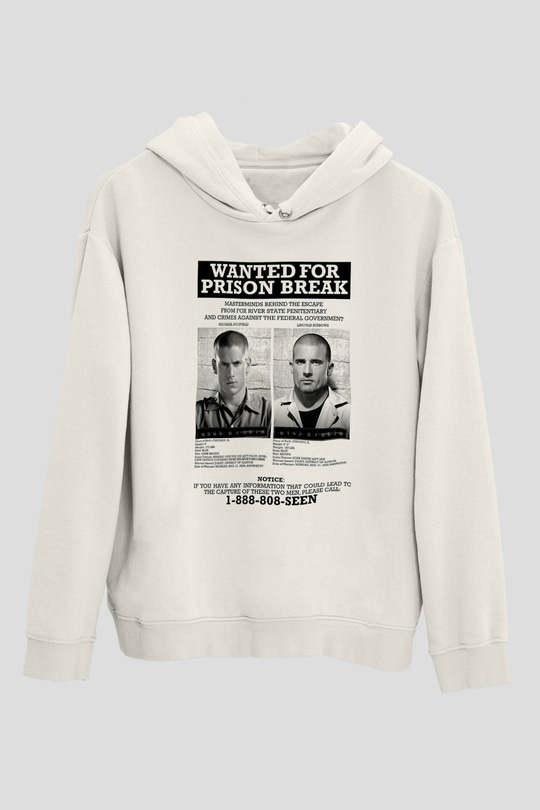 Prison Break Beyaz Unisex Kapşonlu Sweatshirt