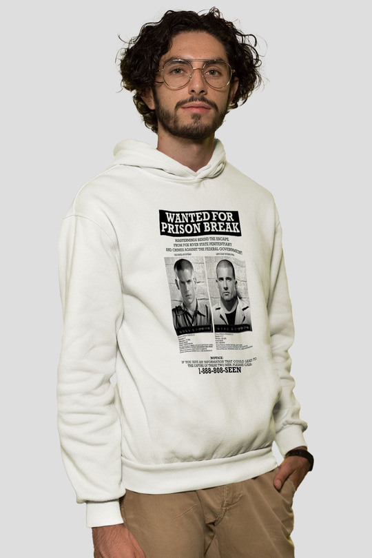 Prison Break Beyaz Unisex Kapşonlu Sweatshirt