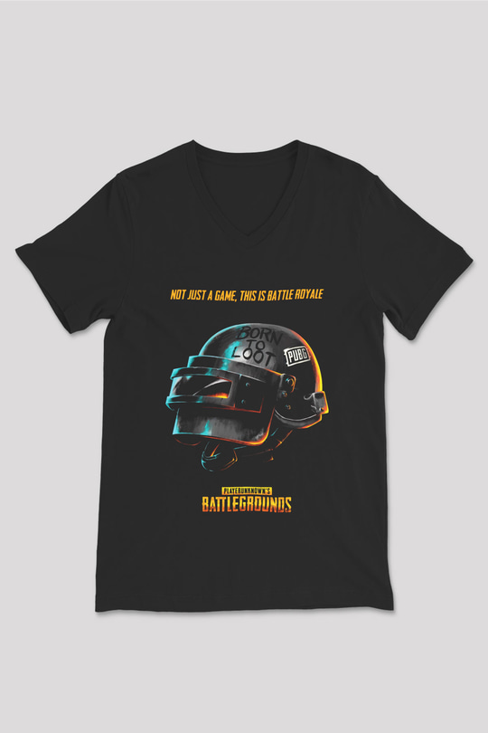 PUBG Siyah Unisex V Yaka Tişört T-Shirt