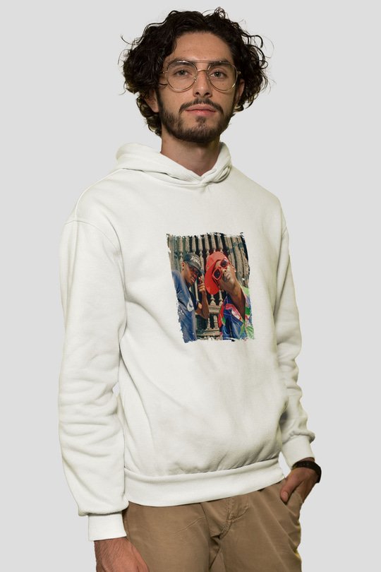Public Enemy Baskılı Unisex Beyaz Kapüşonlu Sweatshirt