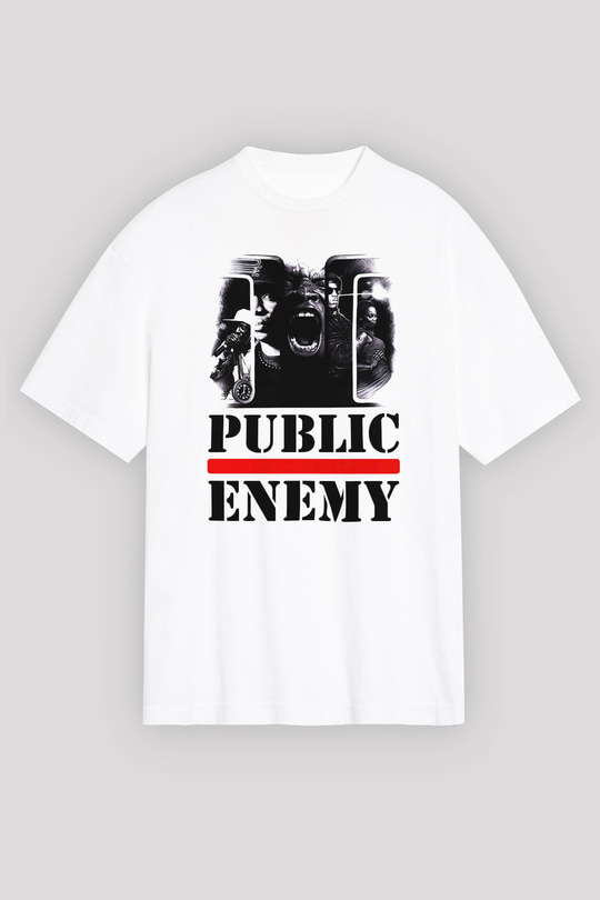 Public Enemy Beyaz Unisex Oversize Tişört T-Shirt