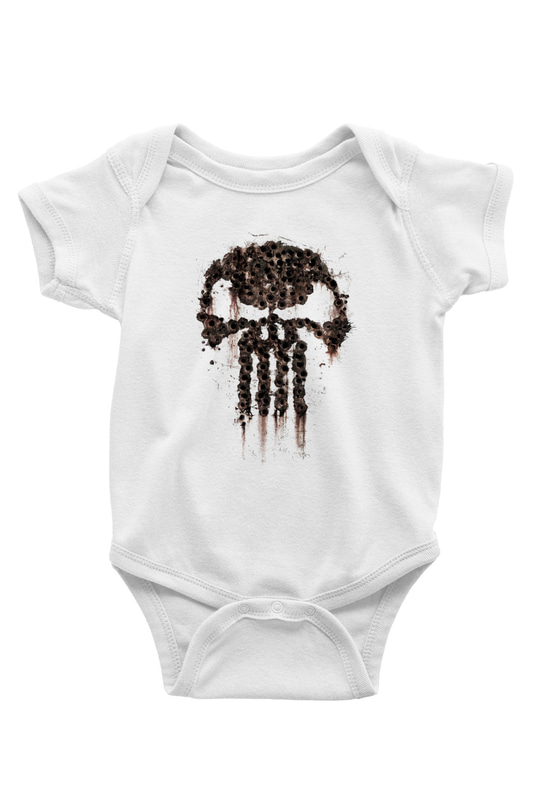Punisher Baskılı Beyaz Unisex Bebek Body - Zıbın