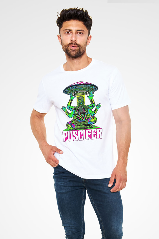 Puscifer Baskılı Unisex Beyaz Tişört - Tshirt