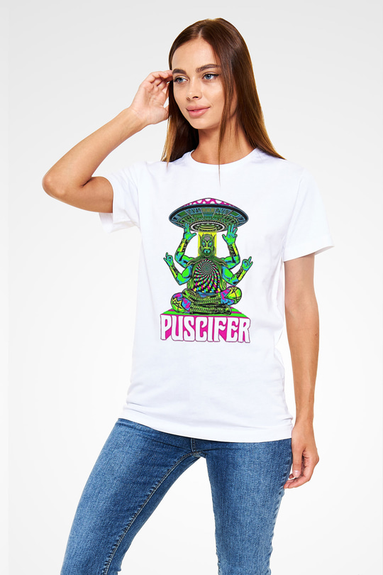 Puscifer Baskılı Unisex Beyaz Tişört - Tshirt