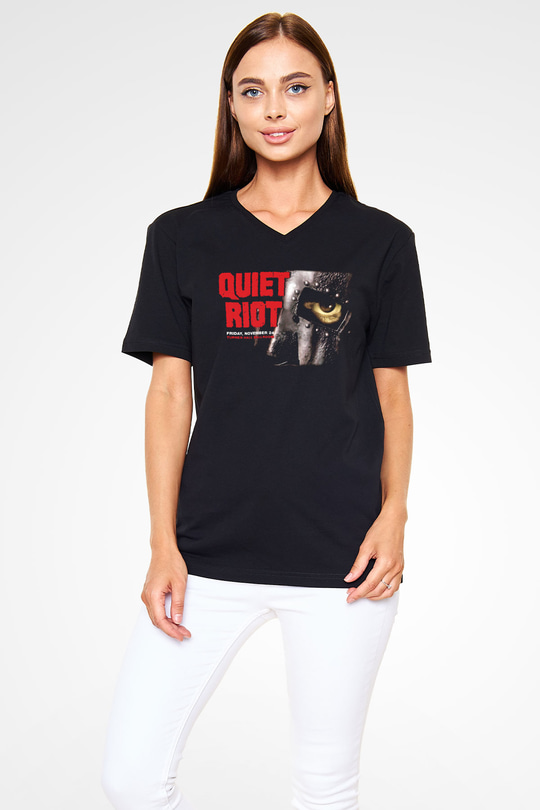 Quiet Riot Siyah Unisex V Yaka Tişört T-Shirt
