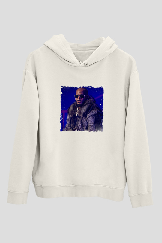 R. Kelly Baskılı Unisex Beyaz Kapüşonlu Sweatshirt