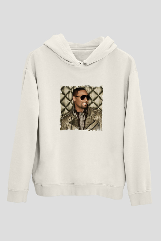 R. Kelly Baskılı Unisex Beyaz Kapüşonlu Sweatshirt