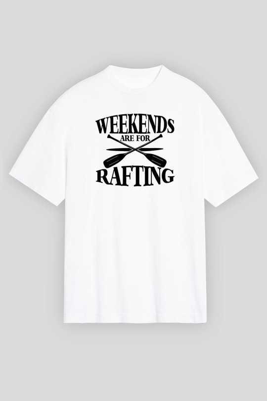 Rafting Baskılı Unisex Beyaz Oversize Tişört - Tshirt
