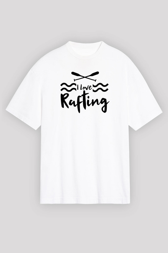 Rafting Baskılı Unisex Beyaz Oversize Tişört - Tshirt