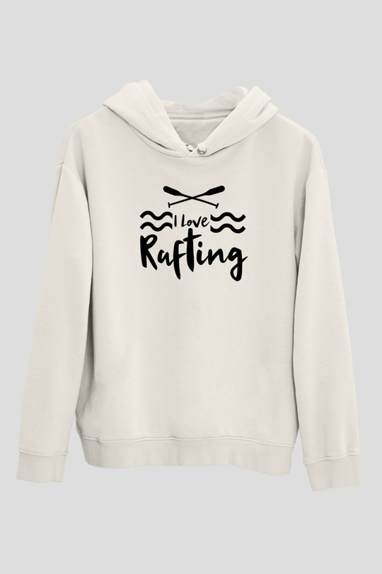 Rafting Baskılı Unisex Ekru Hoodie
