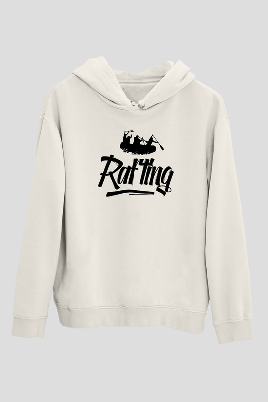 Rafting Baskılı Unisex Ekru Hoodie