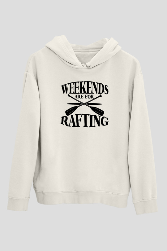 Rafting Baskılı Unisex Ekru Hoodie
