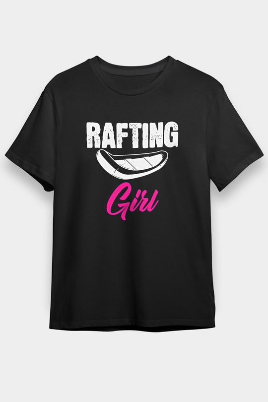 Rafting Baskılı Unisex Siyah Tişört - Tshirt