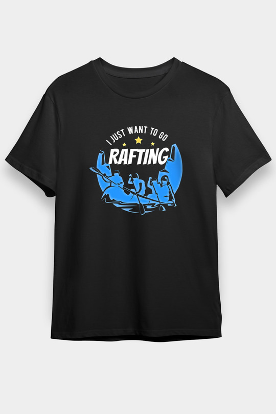 Rafting Baskılı Unisex Siyah Tişört - Tshirt