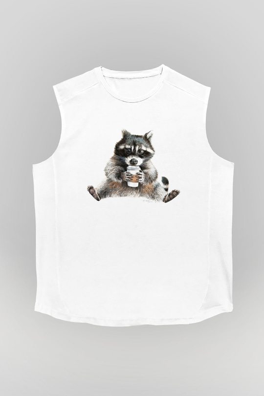 Rakun Beyaz Unisex Kolsuz Tişört