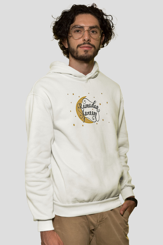 Ramazan Bayramı Baskılı Beyaz Unisex Kapüşonlu Sweatshirt