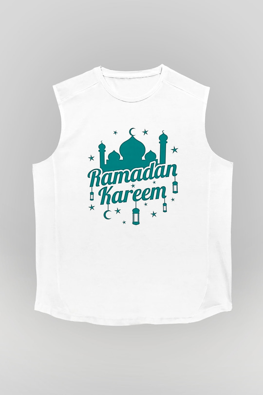 Ramazan Bayramı Baskılı Beyaz Unisex Kolsuz Tişört - Tshirt