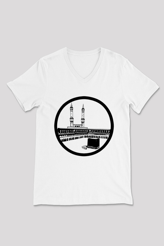 Ramazan Bayramı Baskılı Beyaz Unisex V Yaka Tişört - Tshirt