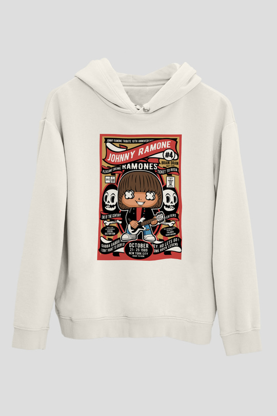 Ramones Baskılı Unisex Beyaz Hoodie