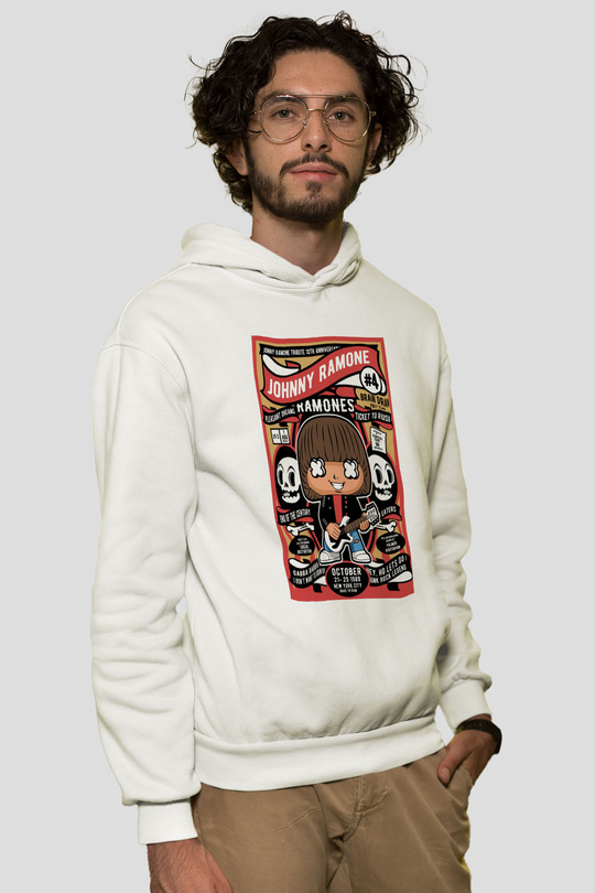 Ramones Baskılı Unisex Beyaz Hoodie