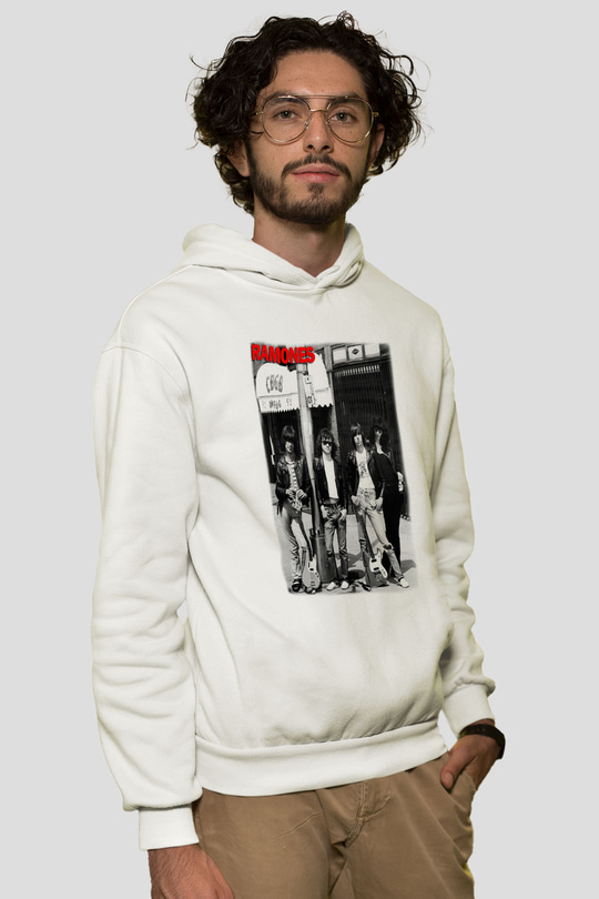 Ramones Beyaz Unisex Kapşonlu Sweatshirt