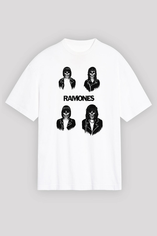 Ramones Beyaz Unisex Oversize Tişört T-Shirt