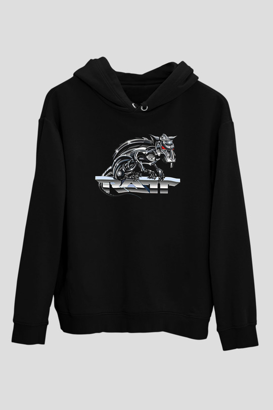 Ratt Baskılı Unisex Siyah Kapüşonlu Sweatshirt