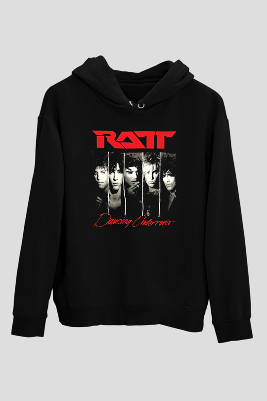 Ratt Baskılı Unisex Siyah Kapüşonlu Sweatshirt