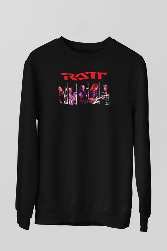 Ratt Baskılı Unisex Siyah Sweatshirt