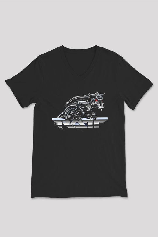 Ratt Baskılı Unisex Siyah V Yaka Tişört - Tshirt