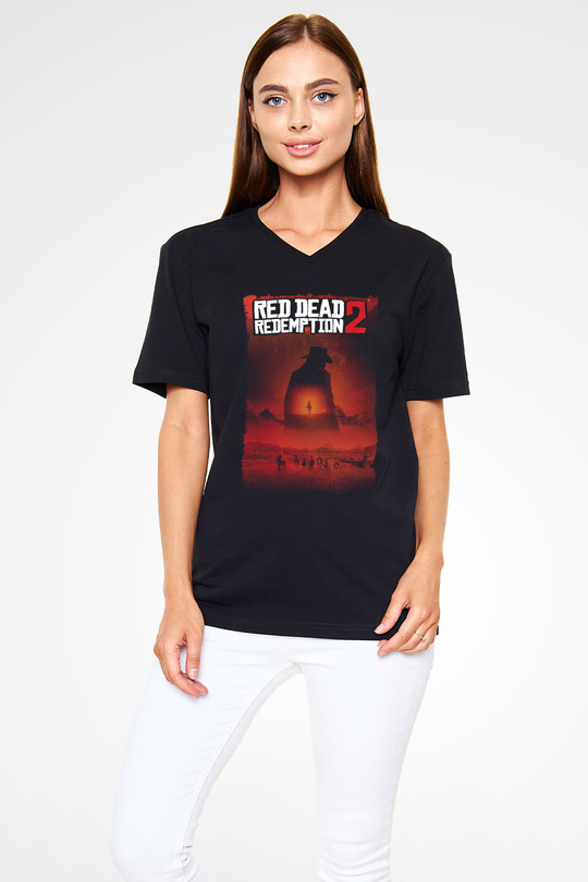 Red Dead Redemption Siyah Unisex V Yaka Tişört