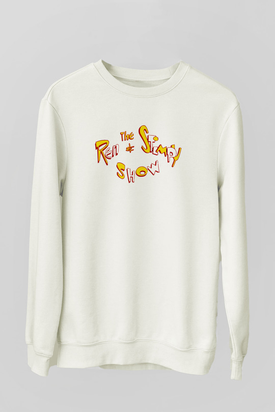 Ren and Stimpy Show Beyaz Unisex Sweatshirt