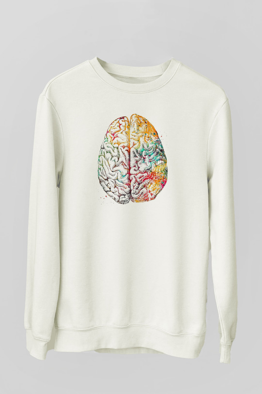 Renkli İnsan Beyni Baskılı Unisex Ekru Sweatshirt