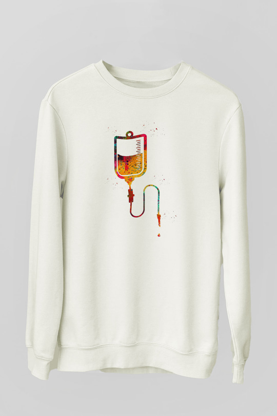 Renkli Serum Baskılı Unisex Ekru Sweatshirt