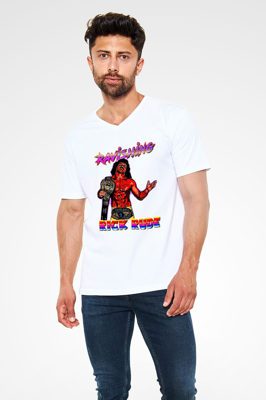 Rick Rude Beyaz Unisex  V Yaka Tişört
