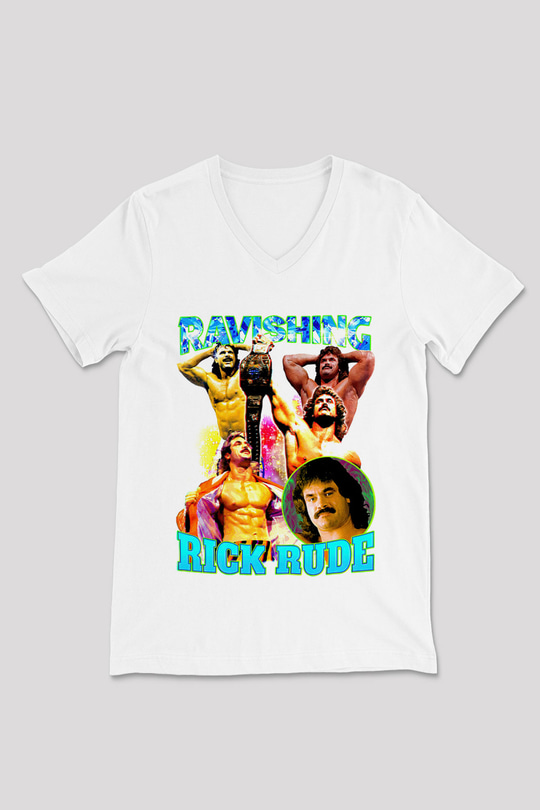 Rick Rude Beyaz Unisex  V Yaka Tişört