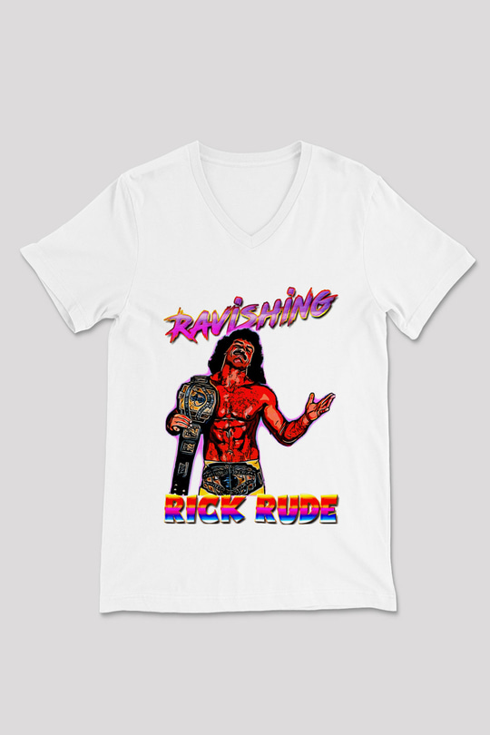 Rick Rude Beyaz Unisex  V Yaka Tişört