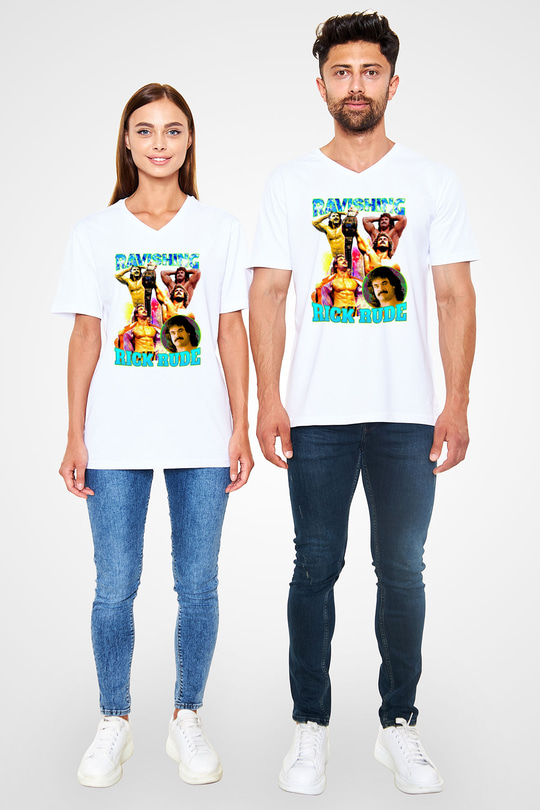Rick Rude Beyaz Unisex  V Yaka Tişört