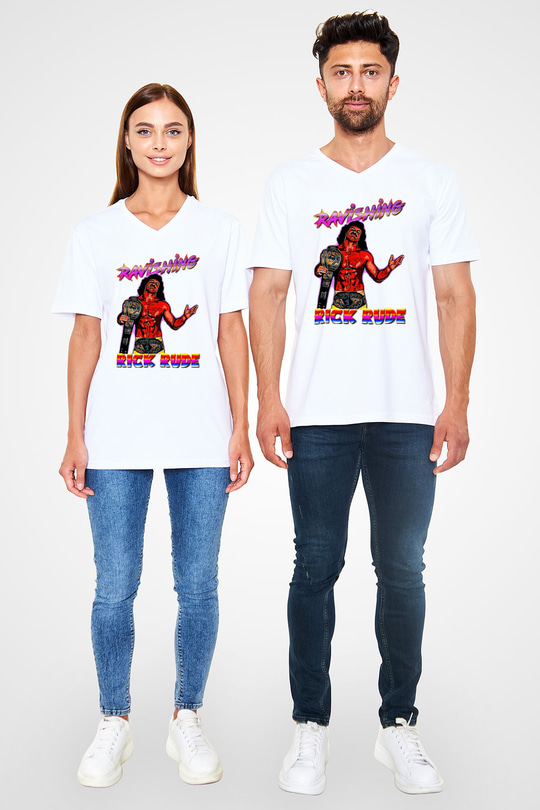 Rick Rude Beyaz Unisex  V Yaka Tişört