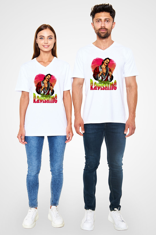 Rick Rude Beyaz Unisex  V Yaka Tişört