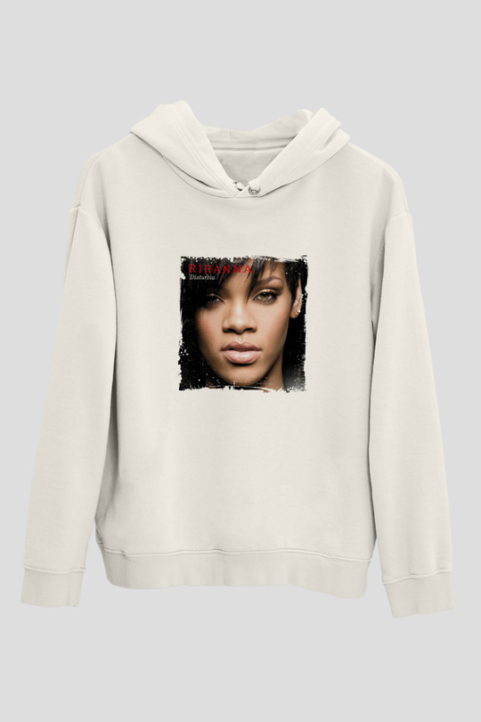 Rihanna Baskılı Unisex Beyaz Kapüşonlu Sweatshirt