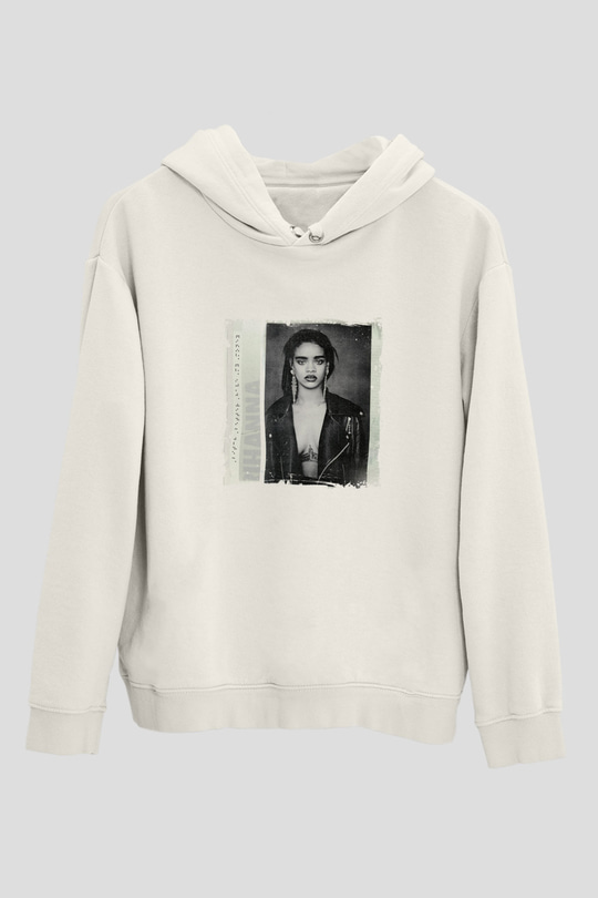 Rihanna Baskılı Unisex Beyaz Kapüşonlu Sweatshirt