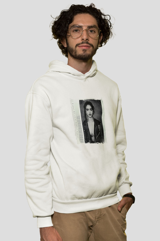 Rihanna Baskılı Unisex Beyaz Kapüşonlu Sweatshirt