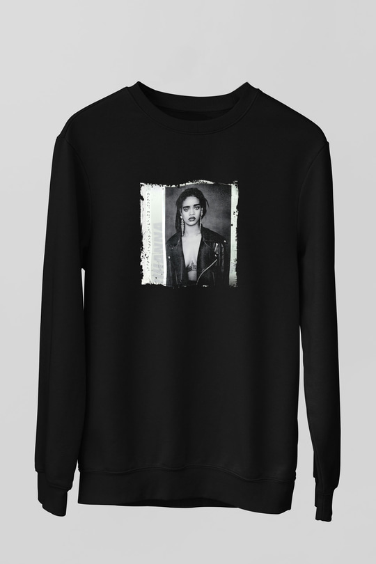 Rihanna Baskılı Unisex Siyah Sweatshirt