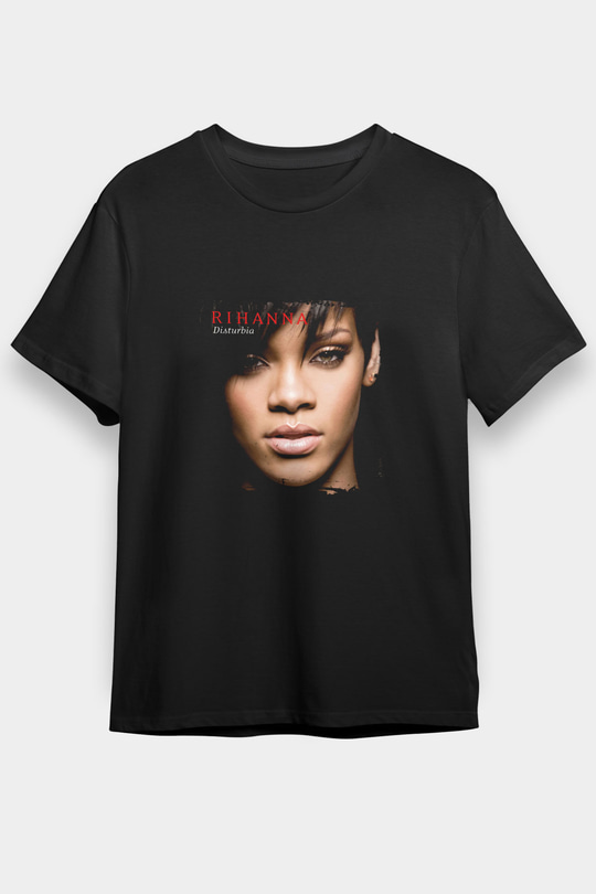 Rihanna Baskılı Unisex Siyah Tişört